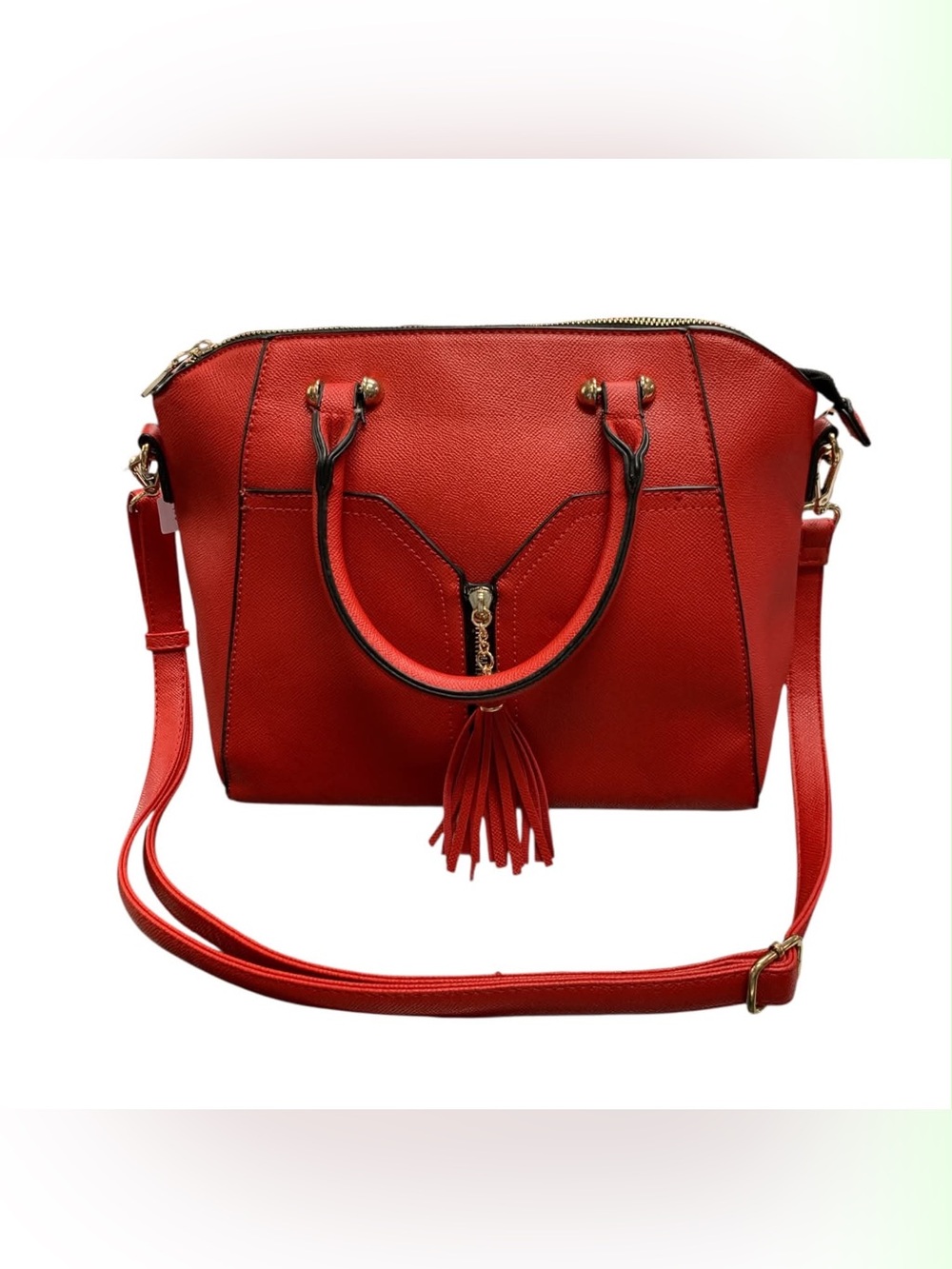 Red Structured Tassel Satchel Bag - Shoulder & Crossbody